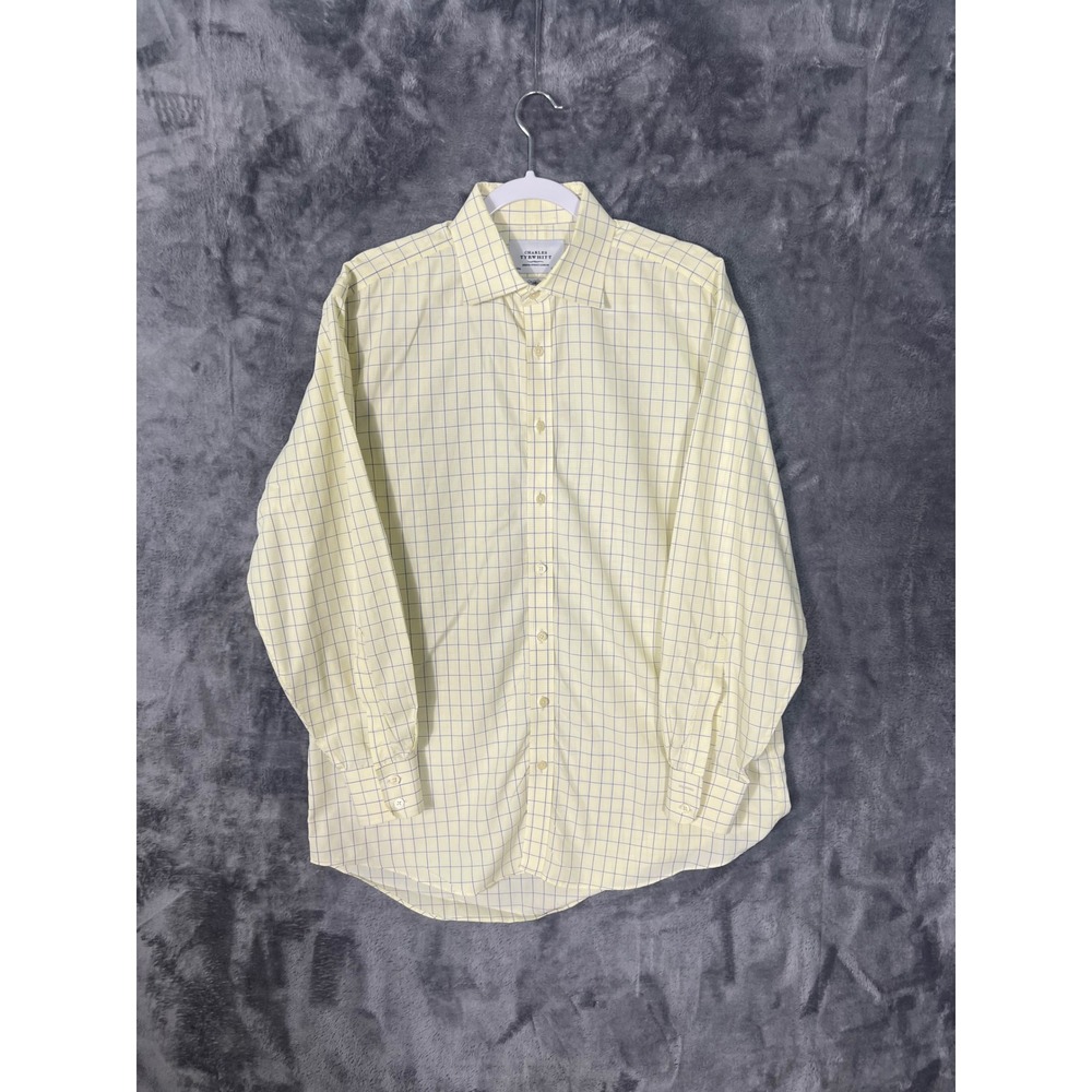 Charles Tyrwhitt Mens Non Iron Dress Shirt Yellow Blue Grid Check 16.5 34